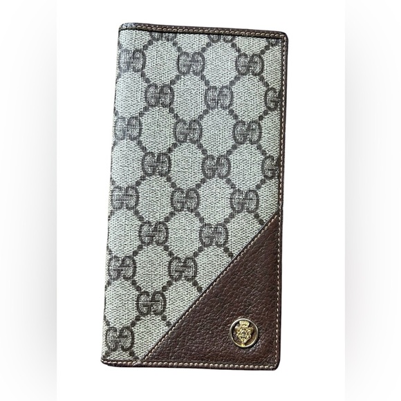 GUCCI Coated Canvas Monogram Checkbook Wallet - Brown - Picture 1 of 9
